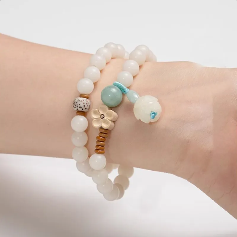 Emerald White Jade Bodhi Seed Bracelets Women's-2