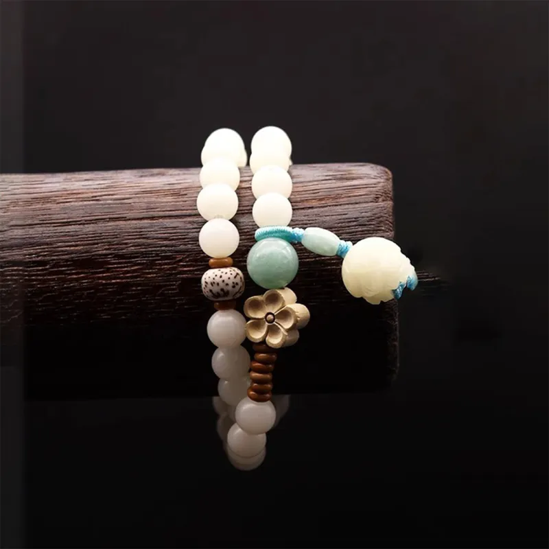 Emerald White Jade Bodhi Seed Bracelets Women's-4