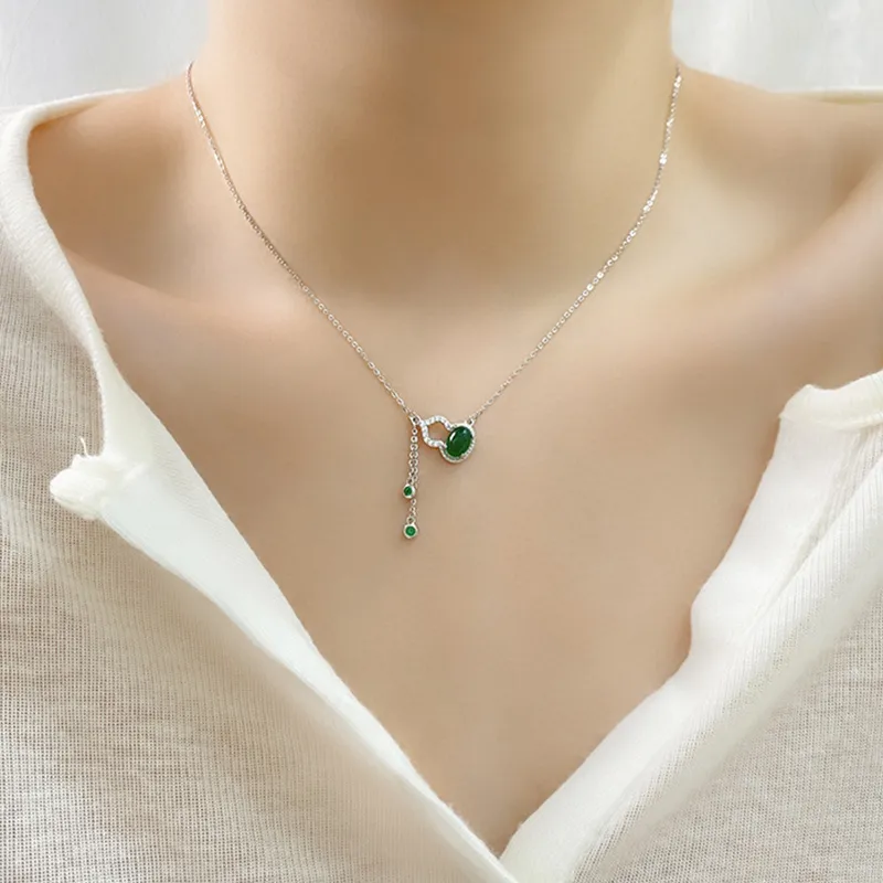 Emerald Chalcedony Jade Necklaces Women's-7