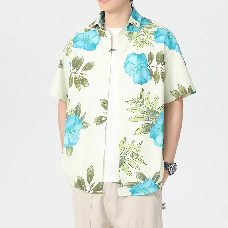 UF9193 Shirts Unisex Blue Stamen With Green Leaf-3
