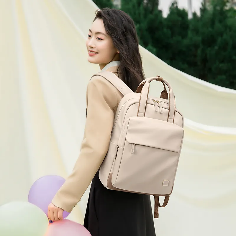 POLO Fabric Backpack Regular Women's Milk Tea Apricot/Classic Black-3