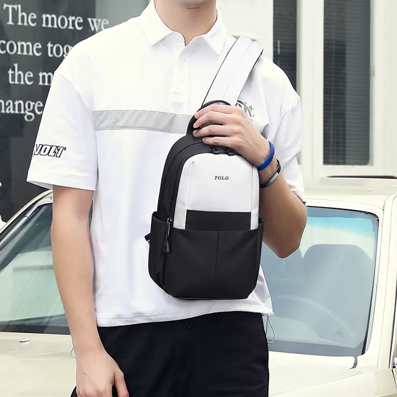 POLO Fabric Sling Bag Medium Size Men's Black & Gray/Black-4