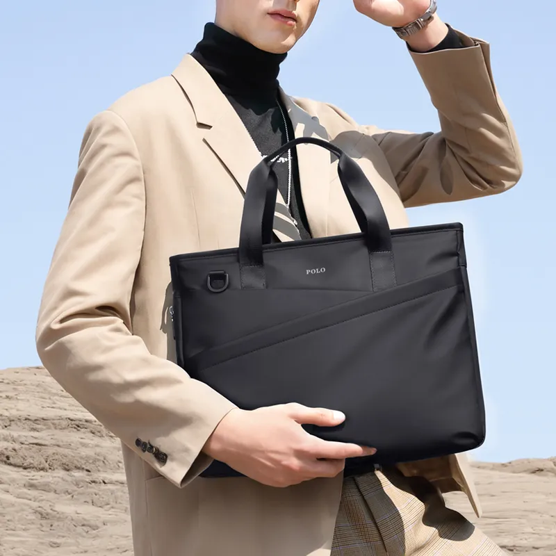 POLO Fabric Briefcase Large Size Men's Black-4