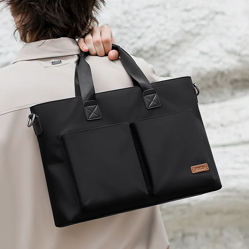 POLO Fabric Portable Briefcase Large Size Men's Black/Gray-5