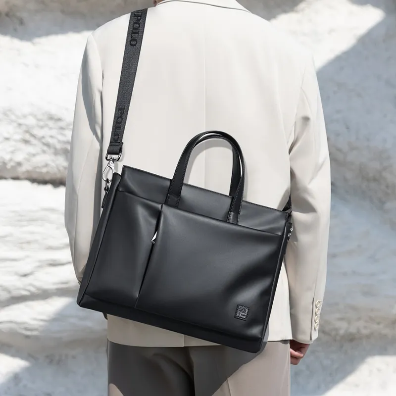 POLO Synthetic Leather Crossbody Bag Briefcase Tubas Men's Black/Gray-1
