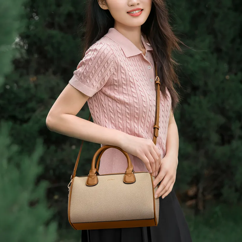 POLO Synthetic Leather Handbag Tubas Women's Yellow Brown-4