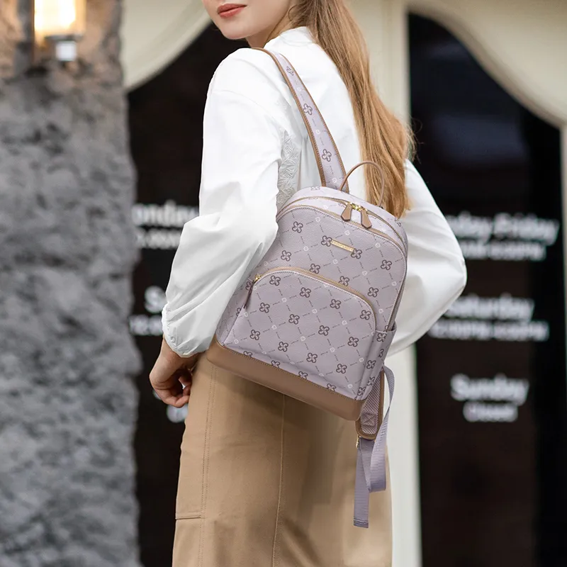 POLO PVC With Synthetic Leather Backpack Medium Size Women's Coffee/Gray/Beige Yellow-2