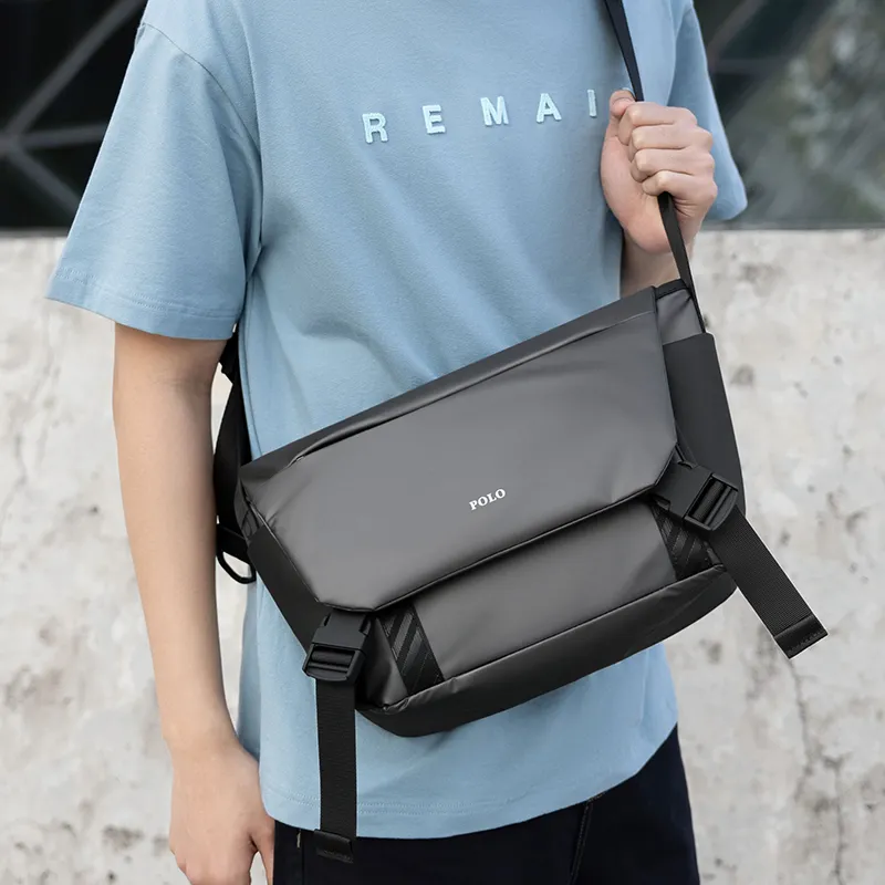 POLO Fabric Men's Shoulder Bag, Crossbody Bag Men's Dark Gray-4