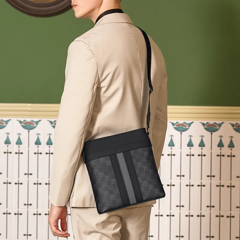 POLO PVC Crossbody Bag Medium Size Men's Black-6