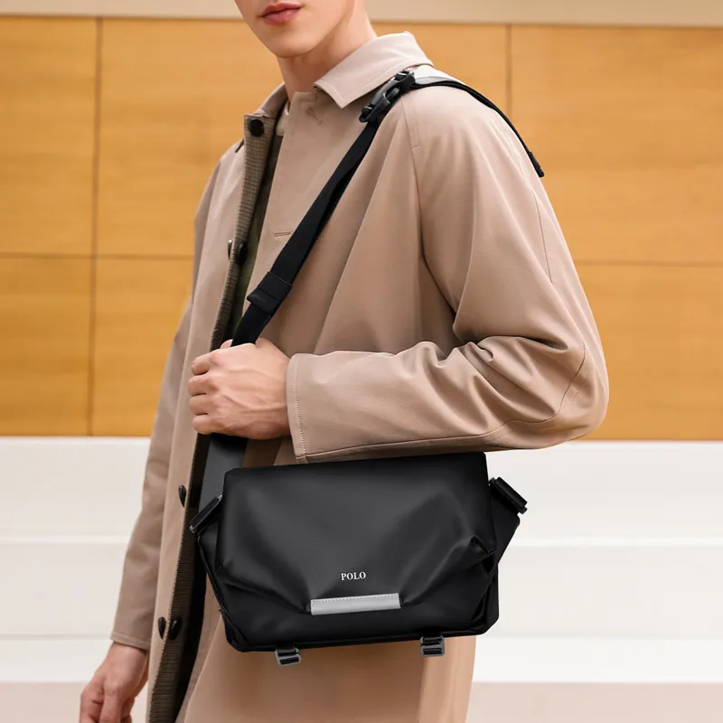 POLO Fabric Messenger Bag, Shoulder Bag, Crossbody Bag Men's Black-3