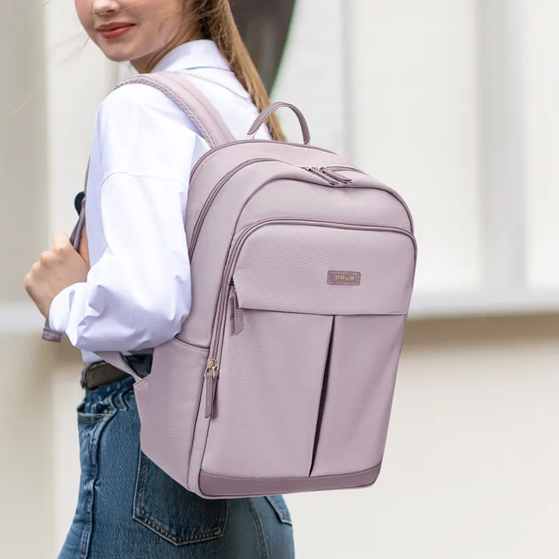 POLO Fabric Backpack Large Size Women's Beige Apricot/Light Purple-6