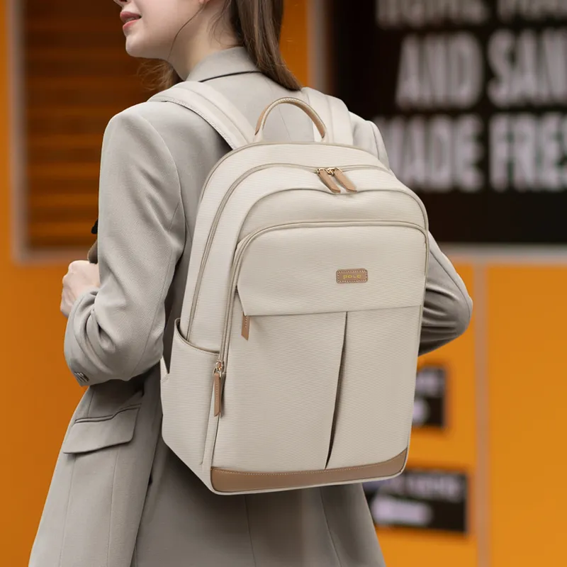 POLO Fabric Backpack Large Size Women's Beige Apricot/Light Purple-2
