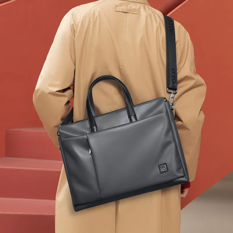 POLO Synthetic Leather Crossbody Bag Briefcase Tubas Men's Black/Gray-8