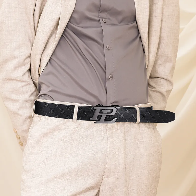POLO Top Grain Cow Leather Leather Belts Men's Gunmetal Width  3.5cm-6