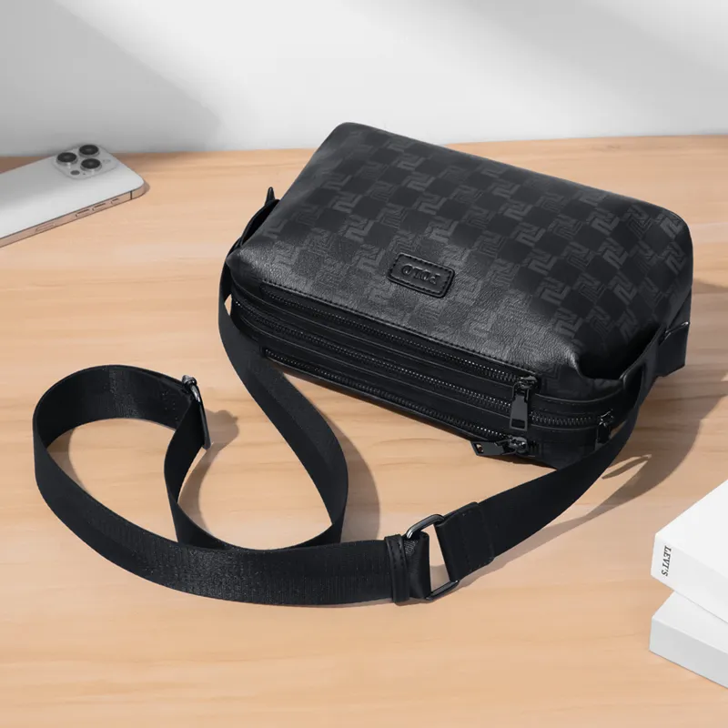 POLO PVC With Synthetic Leather Shoulder Bag Medium Size Men's Black-9