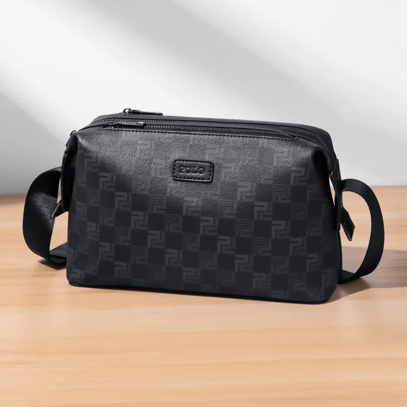 POLO PVC With Synthetic Leather Shoulder Bag Medium Size Men's Black-8