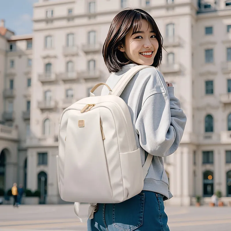 POLO Fabric Backpack Regular Women's Ecru/Black-5