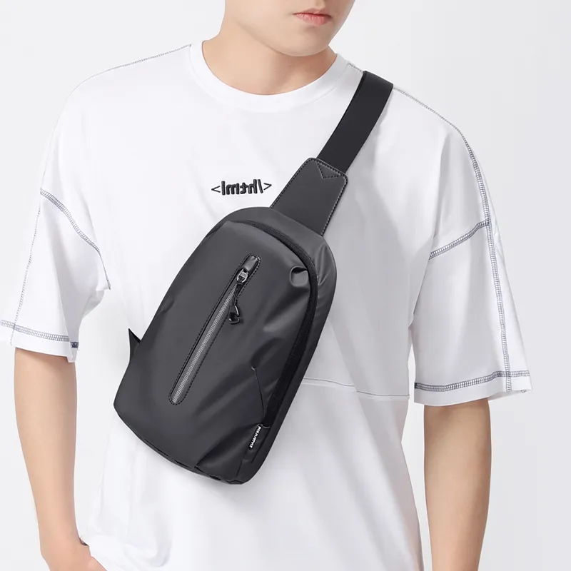 POLO Fabric Crossbody Bag Men's Sling Bag Fanny Pack Medium Size Men's Black-10