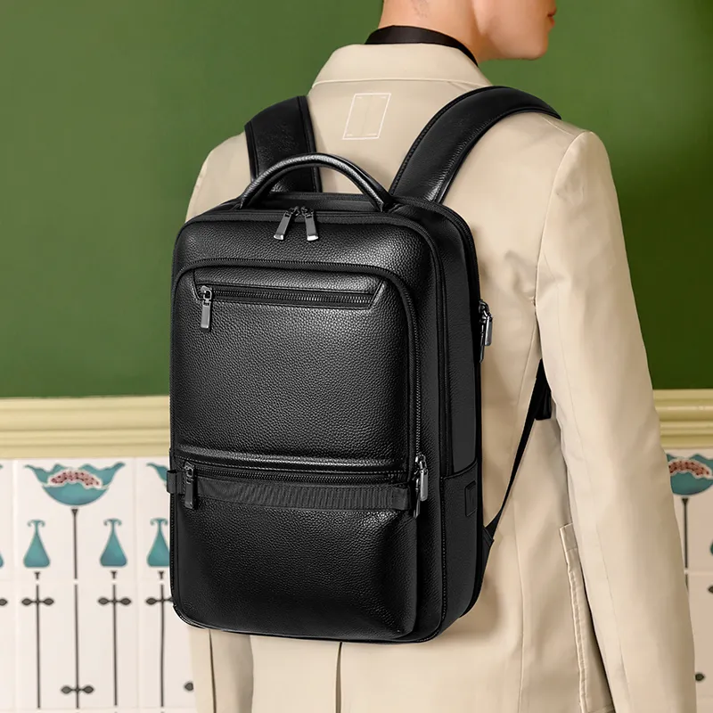 POLO Cow Leather Backpack Regular Men's Black-5