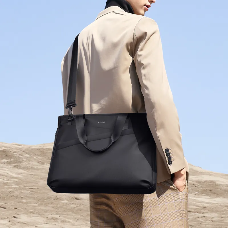 POLO Fabric Briefcase Large Size Men's Black-5