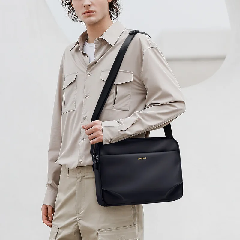 POLO Fabric Shoulder Bag, Crossbody Bag Men's Black/Gray-3