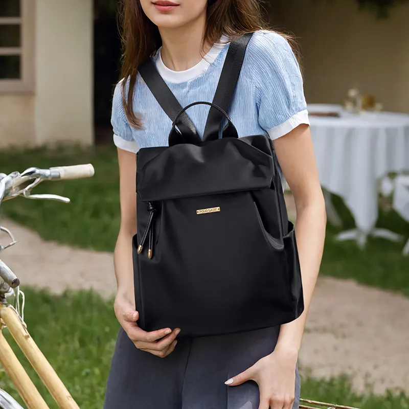 POLO Fabric Backpack Regular Women's Milk Tea Apricot/Classic Black-6