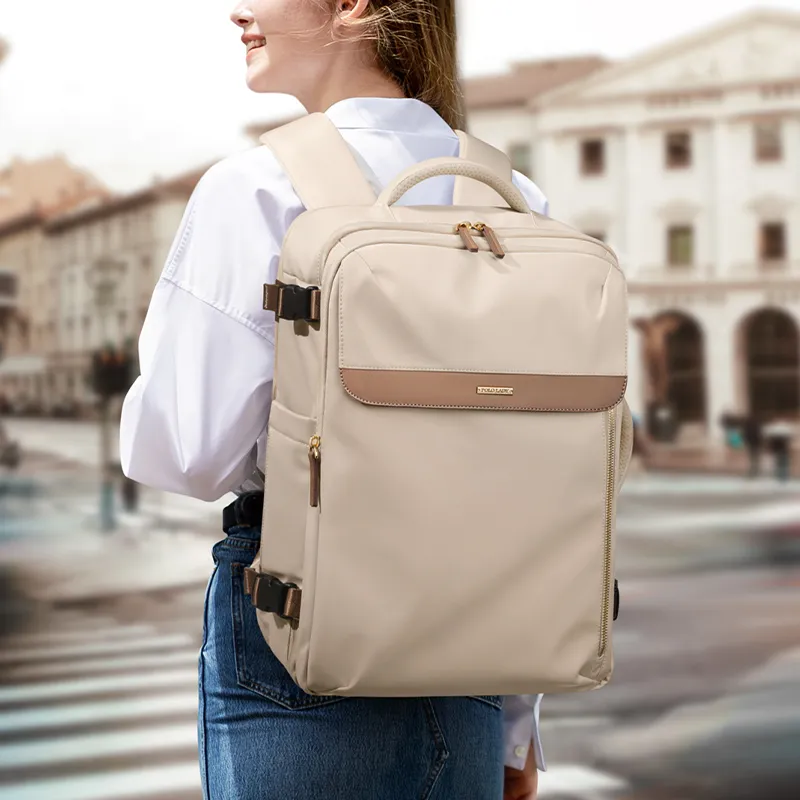 POLO Fabric Backpack Large Size Women's Milk Tea Apricot/Classic Black-3