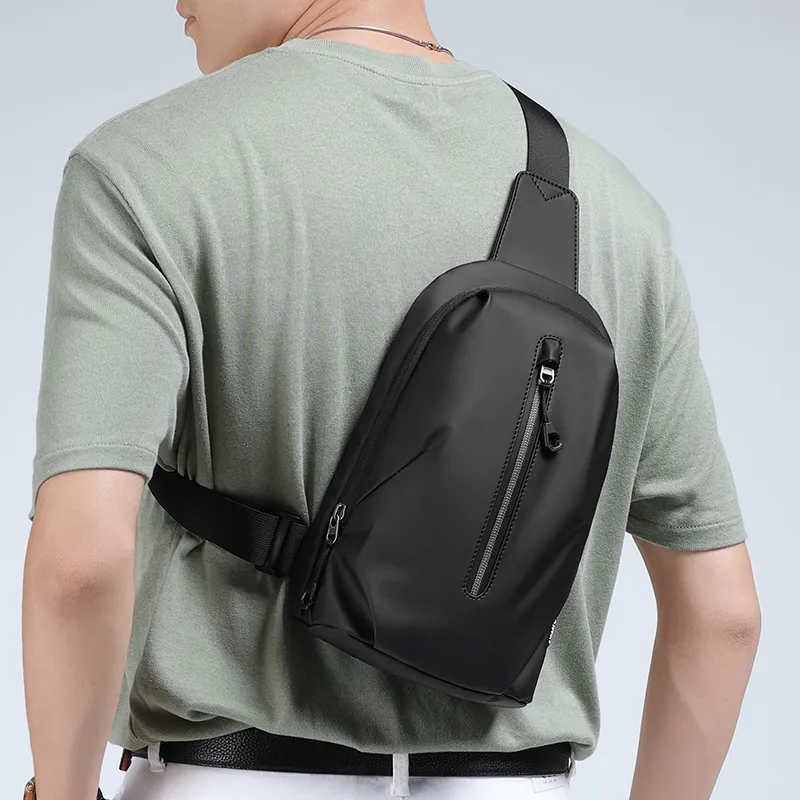 POLO Fabric Crossbody Bag Men's Sling Bag Fanny Pack Medium Size Men's Black-5