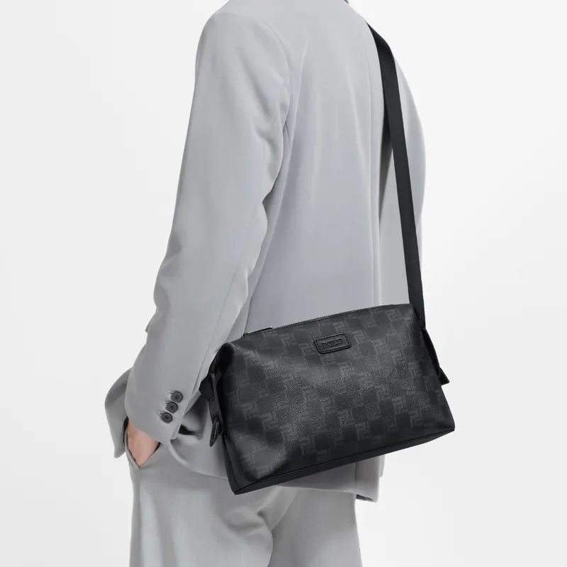 POLO PVC With Synthetic Leather Shoulder Bag Medium Size Men's Black-1