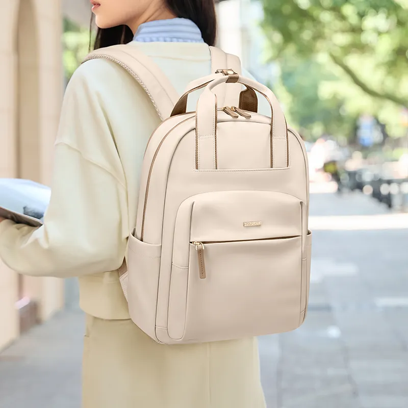 POLO Fabric Backpack Regular Women's Milk Tea Apricot/Classic Black-4