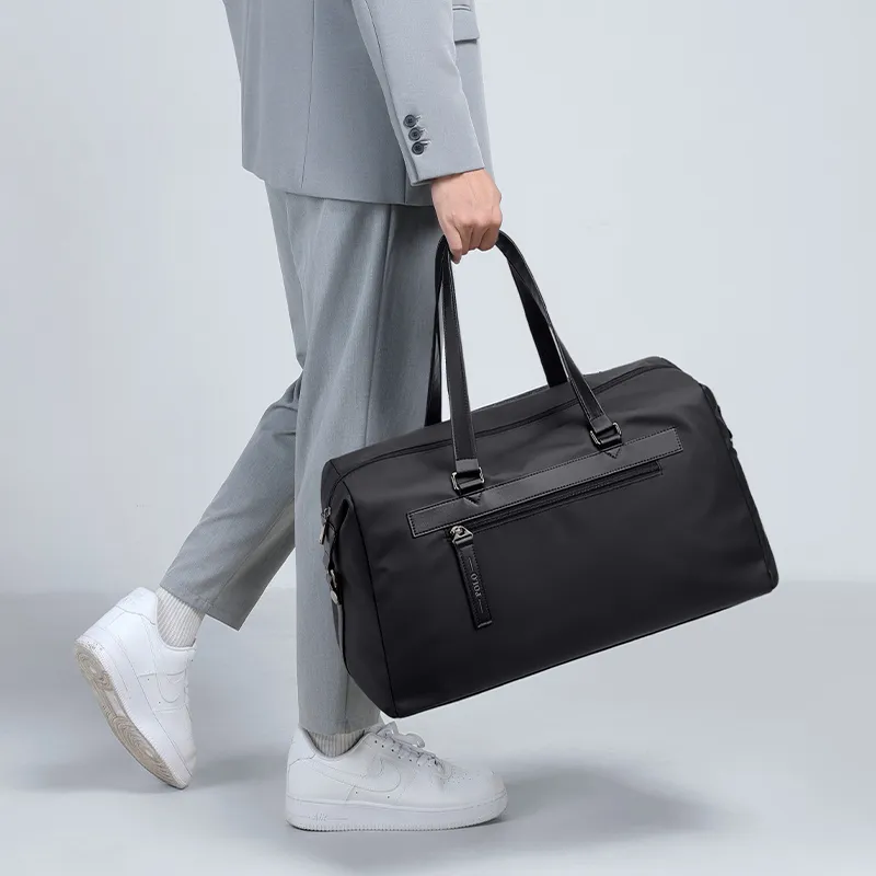 POLO Fabric With Synthetic Leather Travel Bag 27L Men's Black-4