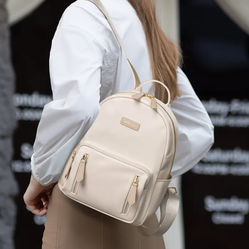 POLO Fabric Graduation Travel Backpack Medium Size Women's Ecru & Apricot/Gray & Brown-5