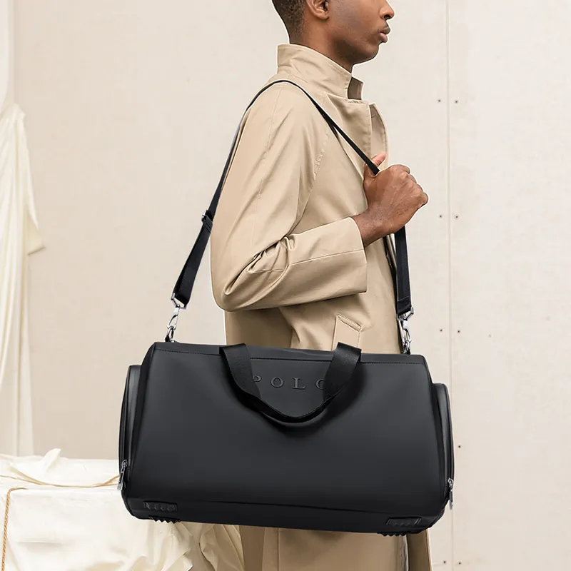 POLO Synthetic Leather Men's Travel Bag, Large Size 31L Men's Black-1