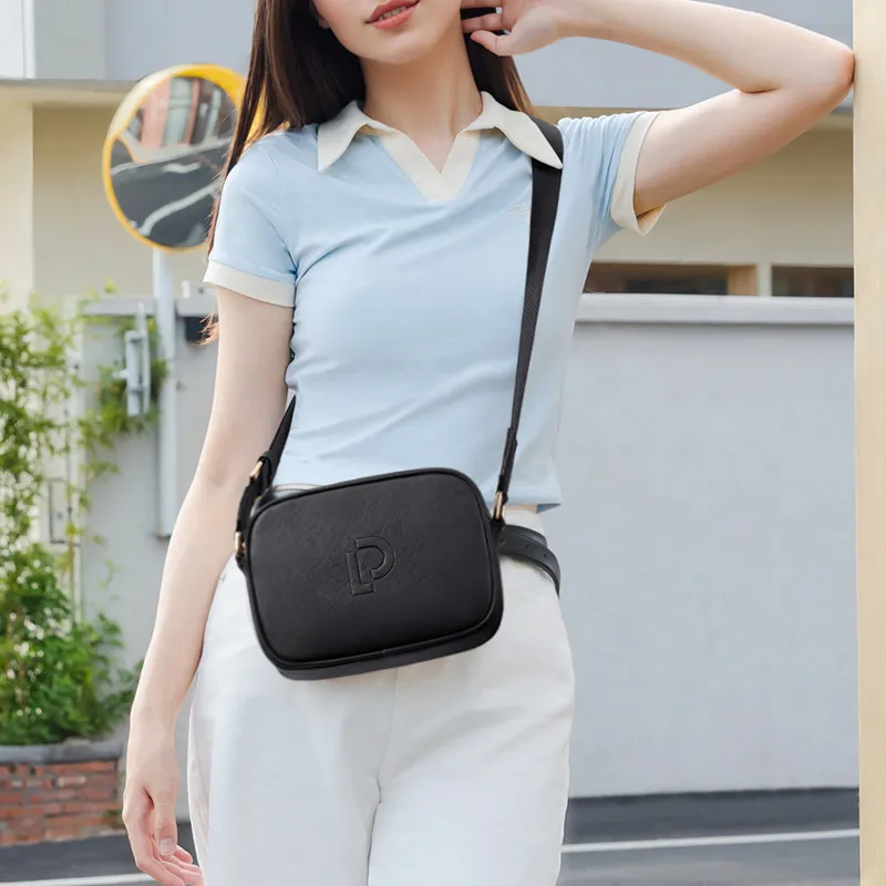 POLO Synthetic Leather Shoulder Bag Women's Ecru/Black-9