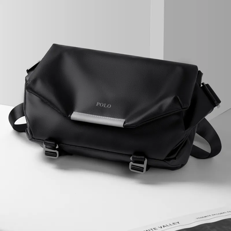 POLO Fabric Messenger Bag, Shoulder Bag, Crossbody Bag Men's Black-7