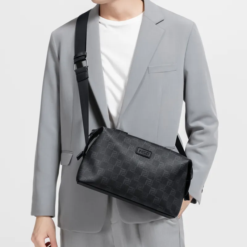 POLO PVC With Synthetic Leather Shoulder Bag Medium Size Men's Black-2
