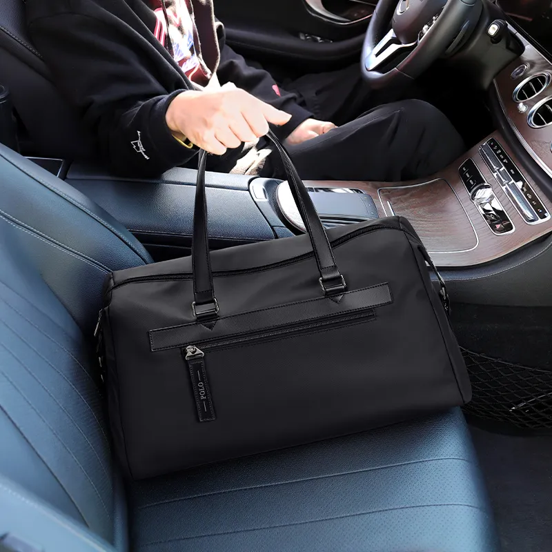 POLO Fabric With Synthetic Leather Travel Bag 27L Men's Black-5