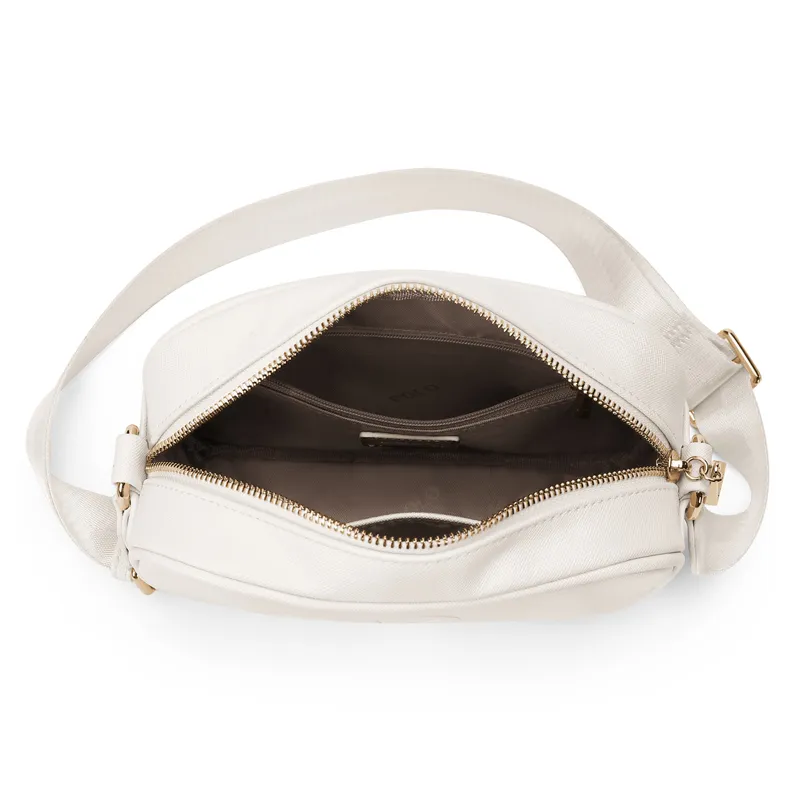 POLO Synthetic Leather Shoulder Bag Women's Ecru/Black-6