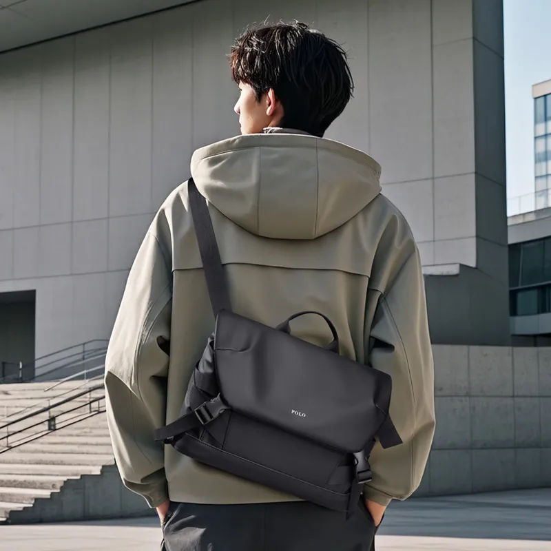 POLO Fabric Shoulder Bag Regular Men's Black/Gray-5