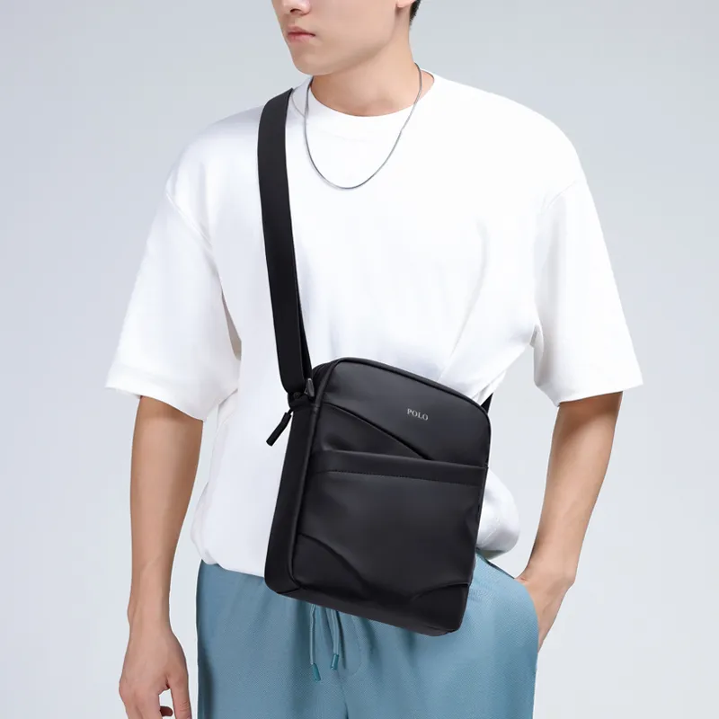POLO Fabric Crossbody Bag Men's College Student Shoulder Bag Medium Size Men's Black-2