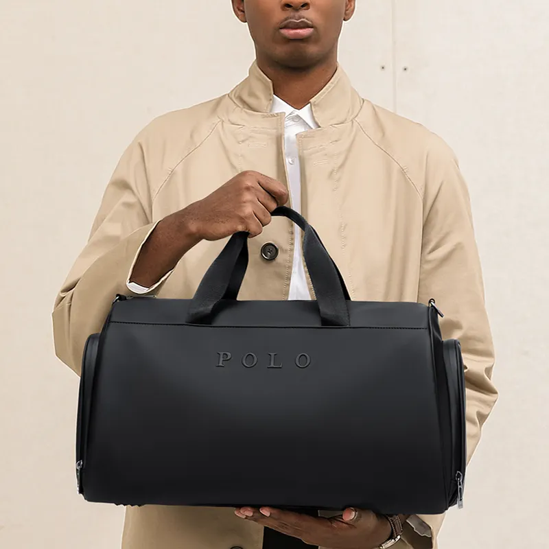 POLO Synthetic Leather Men's Travel Bag, Large Size 31L Men's Black-3