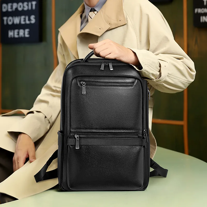 POLO Cow Leather Backpack Regular Men's Black-6