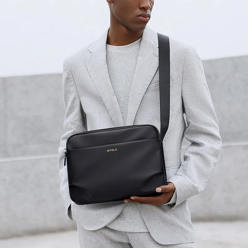 POLO Fabric Shoulder Bag, Crossbody Bag Men's Black/Gray-4