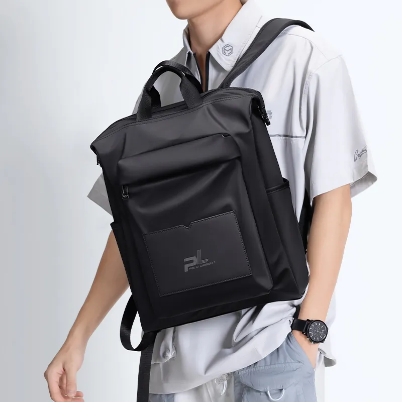 POLO Textile, Synthetic Leather Graduation Travel Backpack For Men, Portable Backpack Tubas Men's Black-4