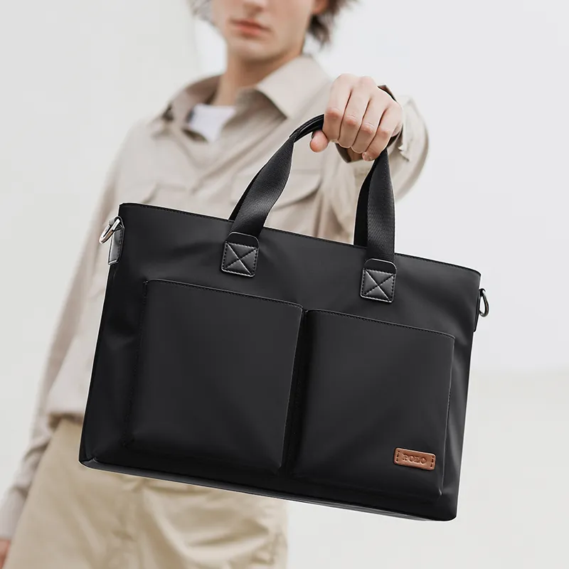 POLO Fabric Portable Briefcase Large Size Men's Black/Gray-4