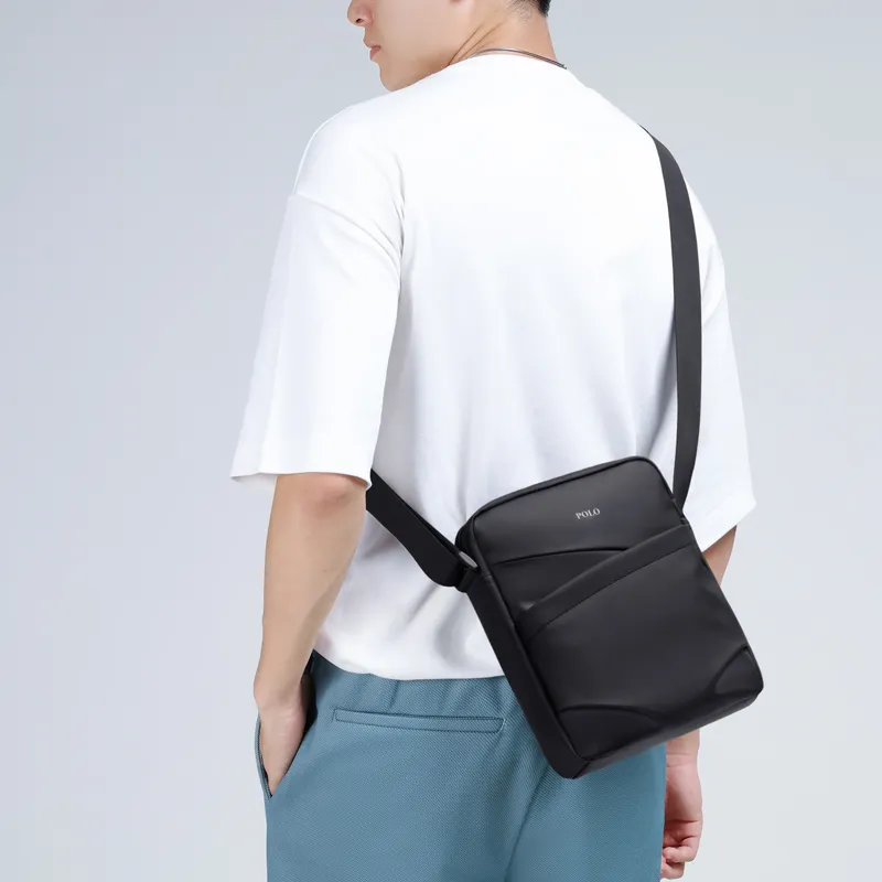 POLO Fabric Crossbody Bag Men's College Student Shoulder Bag Medium Size Men's Black-1