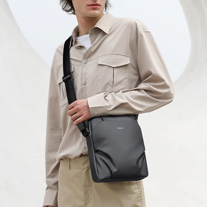 POLO Nylon Men's Shoulder Bag Medium Size Men's Black/Gray-26