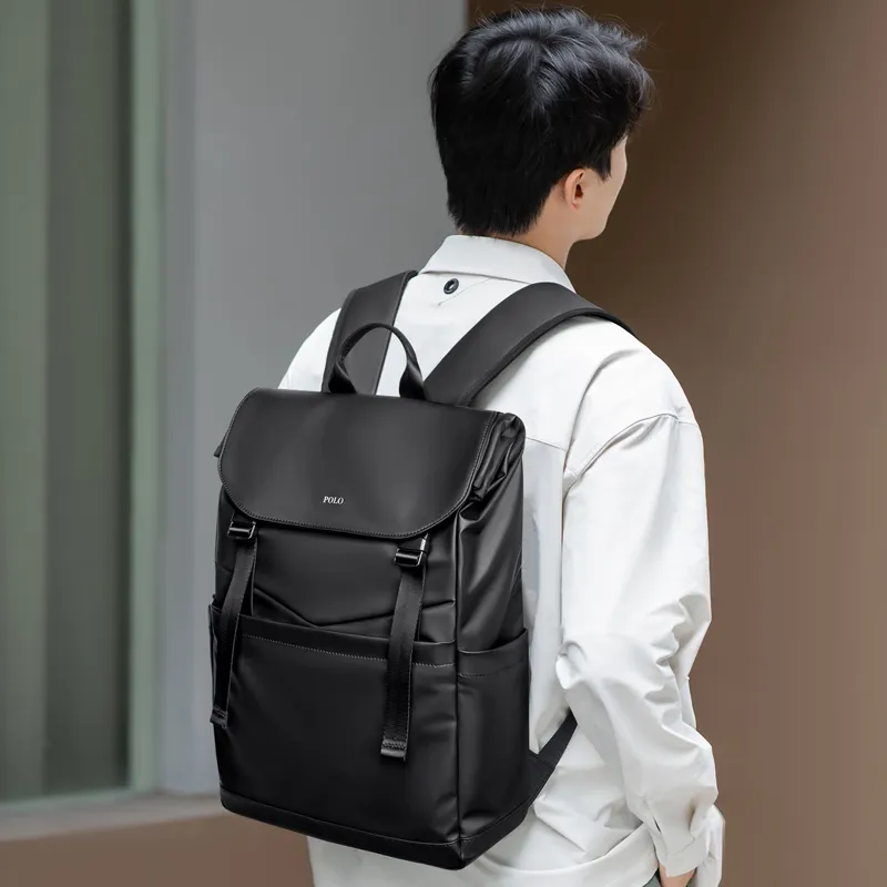POLO Fabric 17.3 Double Shoulder Backpack For Men University Student Backpack Backpack Large Size Men's Black-2
