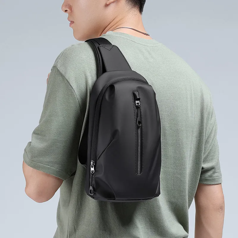 POLO Fabric Crossbody Bag Men's Sling Bag Fanny Pack Medium Size Men's Black-4
