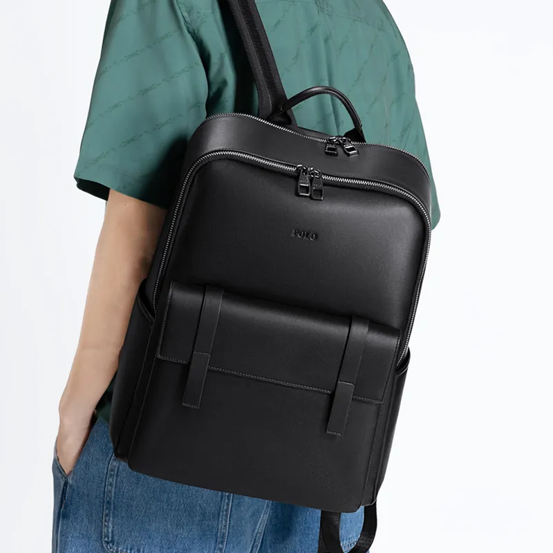 POLO Top Grain Cow Leather Backpack Tubas Men's Black-1